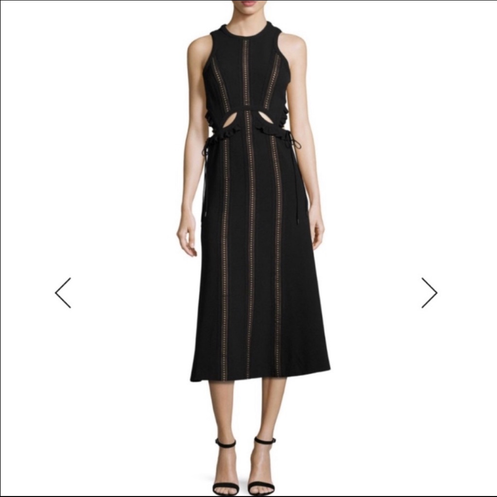 Self-Portrait Sleeveless Cutout Midi Dress, Black Size 4